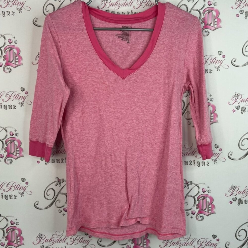 Old Navy top long sleeves heathered white Pink V-Neck Women's Top